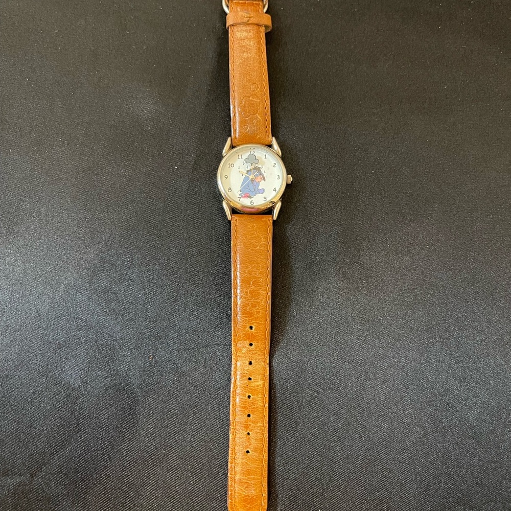 Disney Store Brown Leather Strap Eeyore Watch With Eeyore Dial